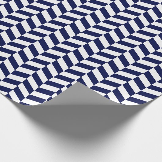 Navy Blue en White Herringbone Wrapping Paper Cadeaupapier (Hoek)