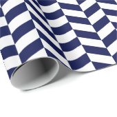 Navy Blue en White Herringbone Wrapping Paper Cadeaupapier (Rol Hoek)