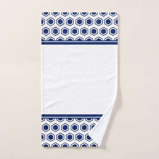 Navy Blue en White Hexagonal Pattern Bad Handdoek (Handdoek)