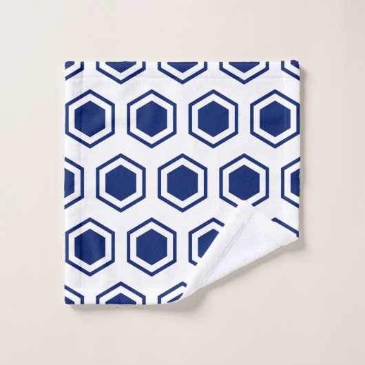 Navy Blue en White Hexagonal Pattern Bad Handdoek (Wasdoekje)