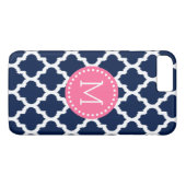 Navy-Blue en White Ikat Quatrefoil roze accenten Case-Mate iPhone Case (Achterkant (Horizontaal))