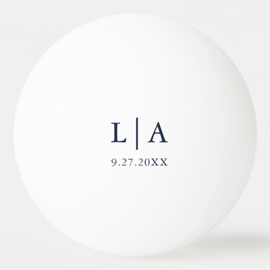 Navy Blue en White Initialen Wedding Personalized Pingpongbal (Achterkant)