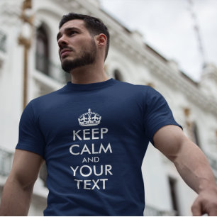 Navy Blue en White Keep Calm en Jouw tekst T-shirt