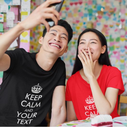 Navy Blue en White Keep Calm en Jouw tekst T-shirt