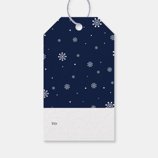 Navy Blue en White | Kerstmis met licht en sneeuw Cadeaulabel (Achterkant)