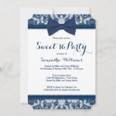 Navy Blue en White Lace Bow Sweet 16 Party Kaart (Voorkant)