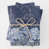 Navy Blue en White Lace Inpakpapier Vel (In situ)