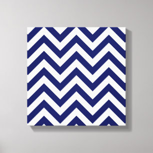 Navy Blue en White Large Chevron ZigZag Pattern Canvas Afdruk