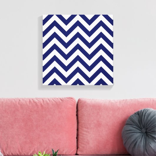 Navy Blue en White Large Chevron ZigZag Pattern Canvas Afdruk (Insitu (Woonkamer))