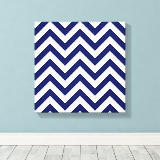 Navy Blue en White Large Chevron ZigZag Pattern Canvas Afdruk (Insitu (Houten vloer))