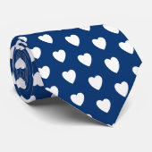 Navy Blue en White Love Heart Pattern Stropdas (Opgerold)