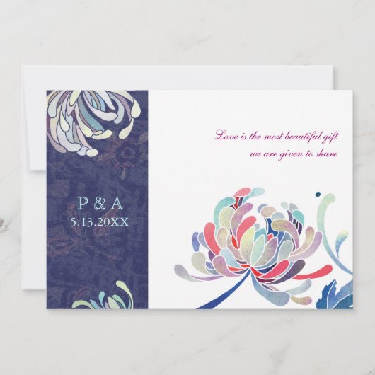 Navy Blue en White Luxe Floral Wedding Kaart (Voorkant)