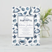 Navy Blue en White Marine Boy Baby shower Kaart (Staand voorkant)