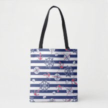 Navy Blue en White Marine Shoulder Canvas tas