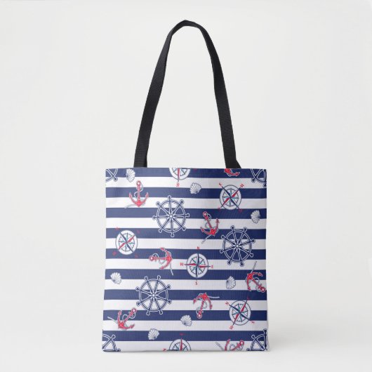 Navy Blue en White Marine Shoulder Canvas tas (Voorkant)