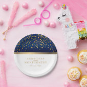 Navy Blue en White met Gold Confetti Stippen Papieren Bordje (Feest)