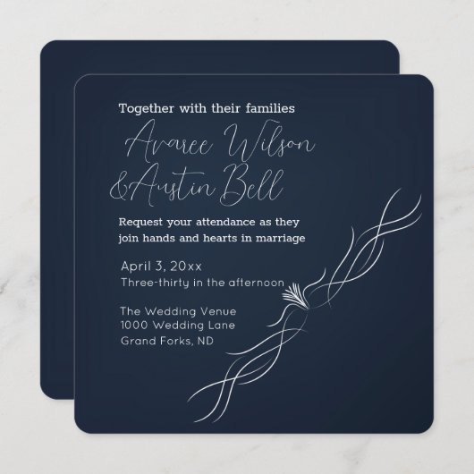 Navy Blue en White Minimalist Wedding Kaart (Voorkant / Achterkant)
