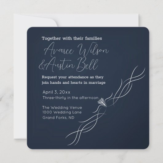 Navy Blue en White Minimalist Wedding Kaart (Voorkant)