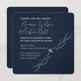 Navy Blue en White Minimalist Wedding Kaart
