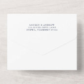 Navy Blue en White minimalist Weduwen in één All In One Uitnodiging (Achterkant)