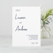 Navy Blue en White Modern minimalist Wedding Kaart (Staand voorkant)