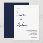 Navy Blue en White Modern minimalist Wedding Kaart (Voorkant / Achterkant)