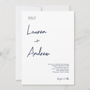 Navy Blue en White Modern minimalist Wedding Kaart
