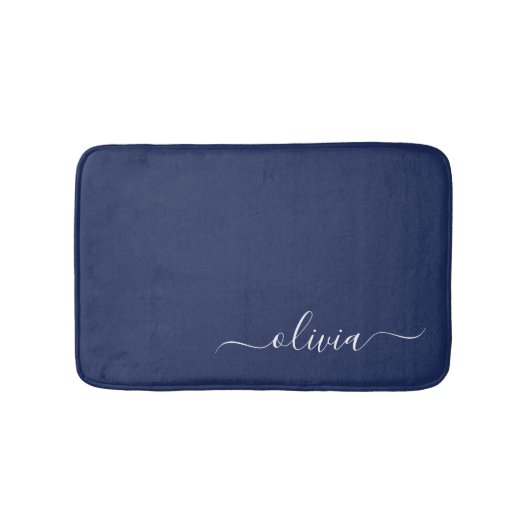 Navy Blue en White Modern Monogram Badmat (Voorkant)