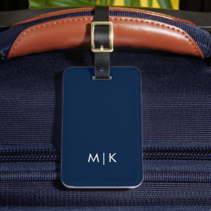 Navy Blue en White Modern monogram Bagagelabel