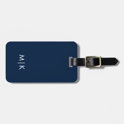 Navy Blue en White | Modern monogram Bagagelabel (Voorkant horizontaal)
