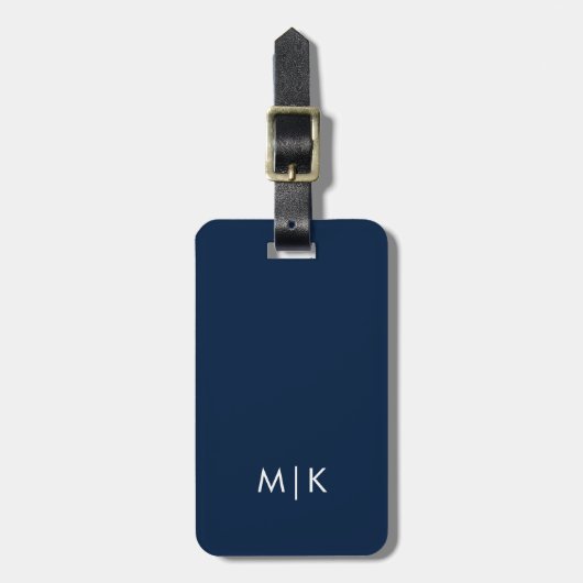 Navy Blue en White | Modern monogram Bagagelabel (Voorkant verticaal)