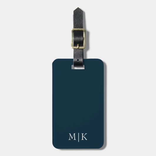 Navy Blue en White | Modern monogram Bagagelabel (Voorkant verticaal)
