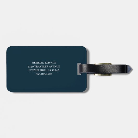 Navy Blue en White | Modern monogram Bagagelabel (Achterkant horizontaal)