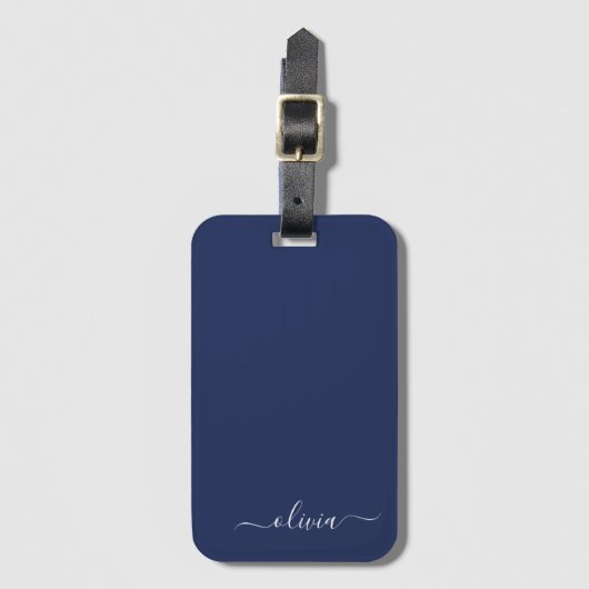 Navy Blue en White Modern Monogram Bagagelabel (Voorkant (verticaal))