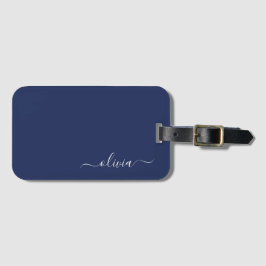 Navy Blue en White Modern Monogram Bagagelabel