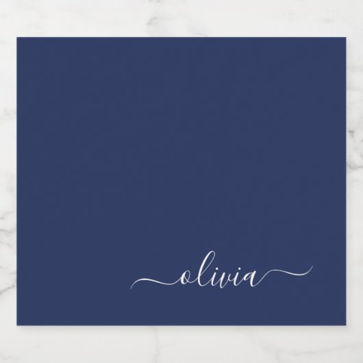 Navy Blue en White Modern Monogram Bier Etiket (Enkel label)