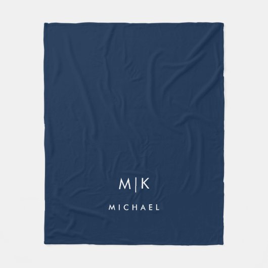 Navy Blue en White | Modern monogram Fleece Deken (Voorkant)