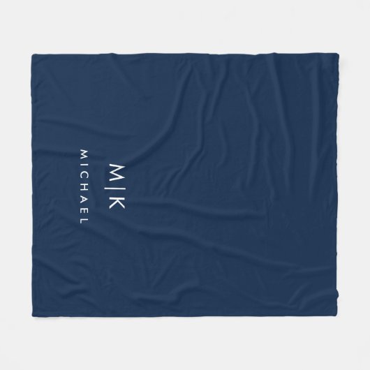 Navy Blue en White | Modern monogram Fleece Deken (Voorkant (Horizontaal))