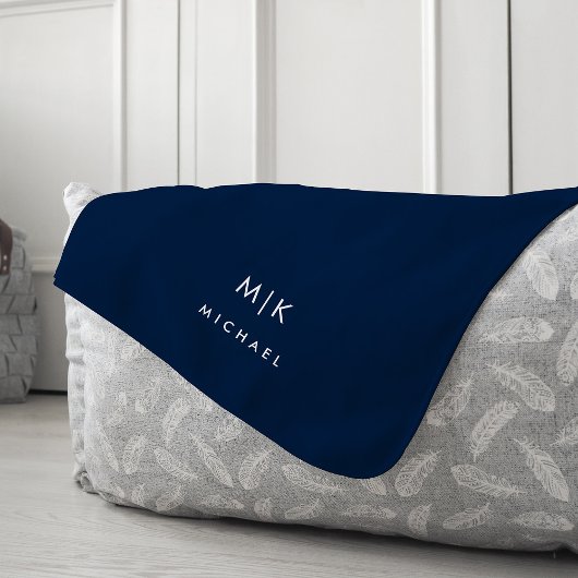 Navy Blue en White | Modern monogram Fleece Deken