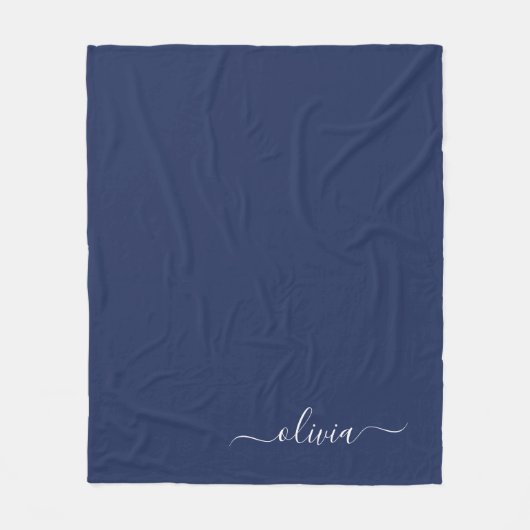 Navy Blue en White Modern Monogram Fleece Deken (Voorkant)