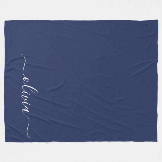 Navy Blue en White Modern Monogram Fleece Deken (Voorkant (Horizontaal))