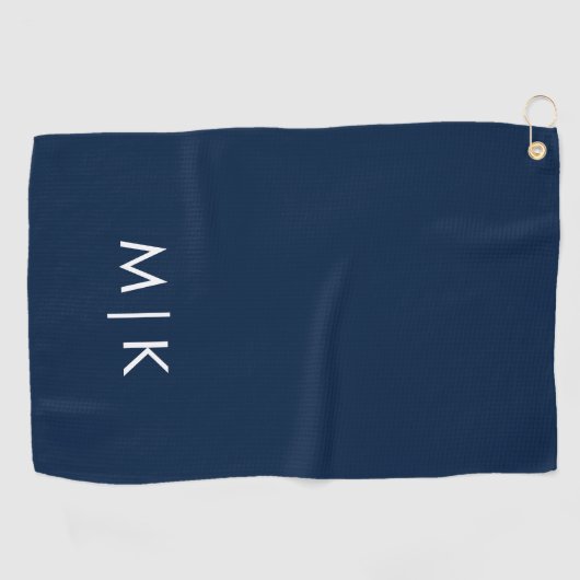 Navy Blue en White | Modern monogram Golfhanddoek (Horizontaal)