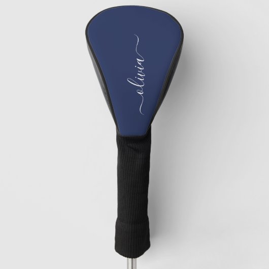 Navy Blue en White Modern Monogram Golfheadcover (Voorkant)