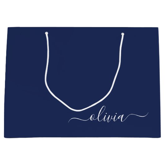 Navy Blue en White Modern Monogram Groot Cadeauzakje (Voorkant)
