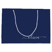 Navy Blue en White Modern Monogram Groot Cadeauzakje (Achterkant)