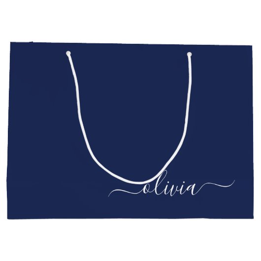 Navy Blue en White Modern Monogram Groot Cadeauzakje (Achterkant)