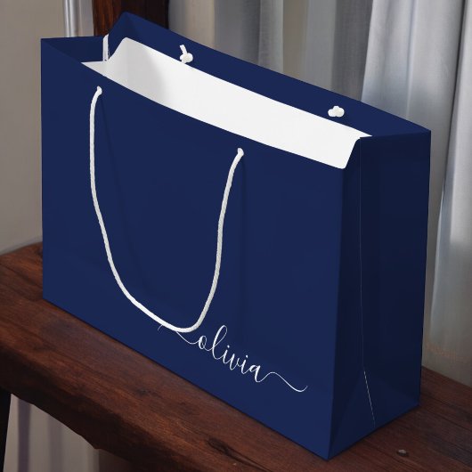 Navy Blue en White Modern Monogram Groot Cadeauzakje