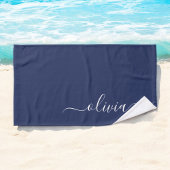 Navy Blue en White Modern Monogram Handdoek