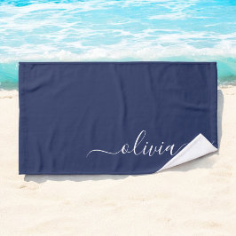 Navy Blue en White Modern Monogram Handdoek