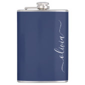 Navy Blue en White Modern Monogram Heupfles (Voorkant)